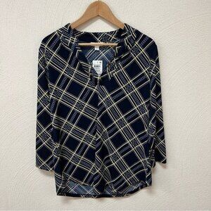 NWT Charter Club Bella Blooms Navy Print Tuscan Pullover Top Sz Med
